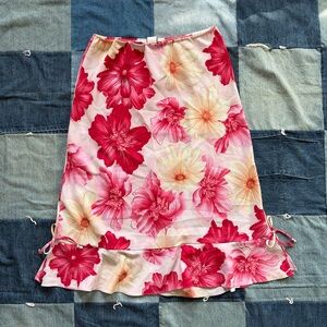 vtg y2k ruffle floral myo midi skirt pink & yellow size M